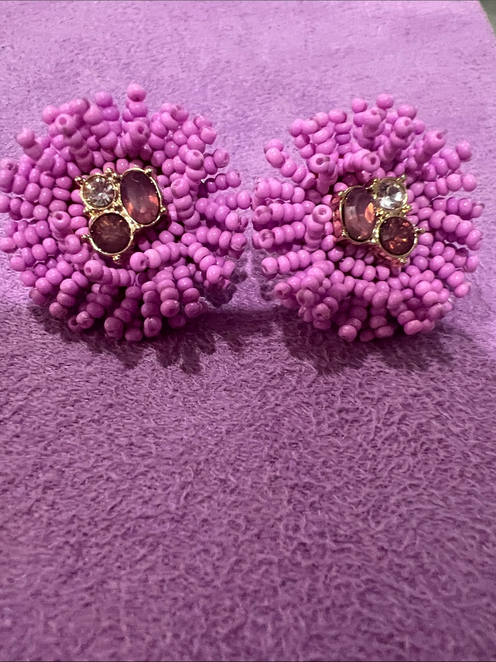 F#87-Pink Beaded Cluster Statement Earrings - Unbranded